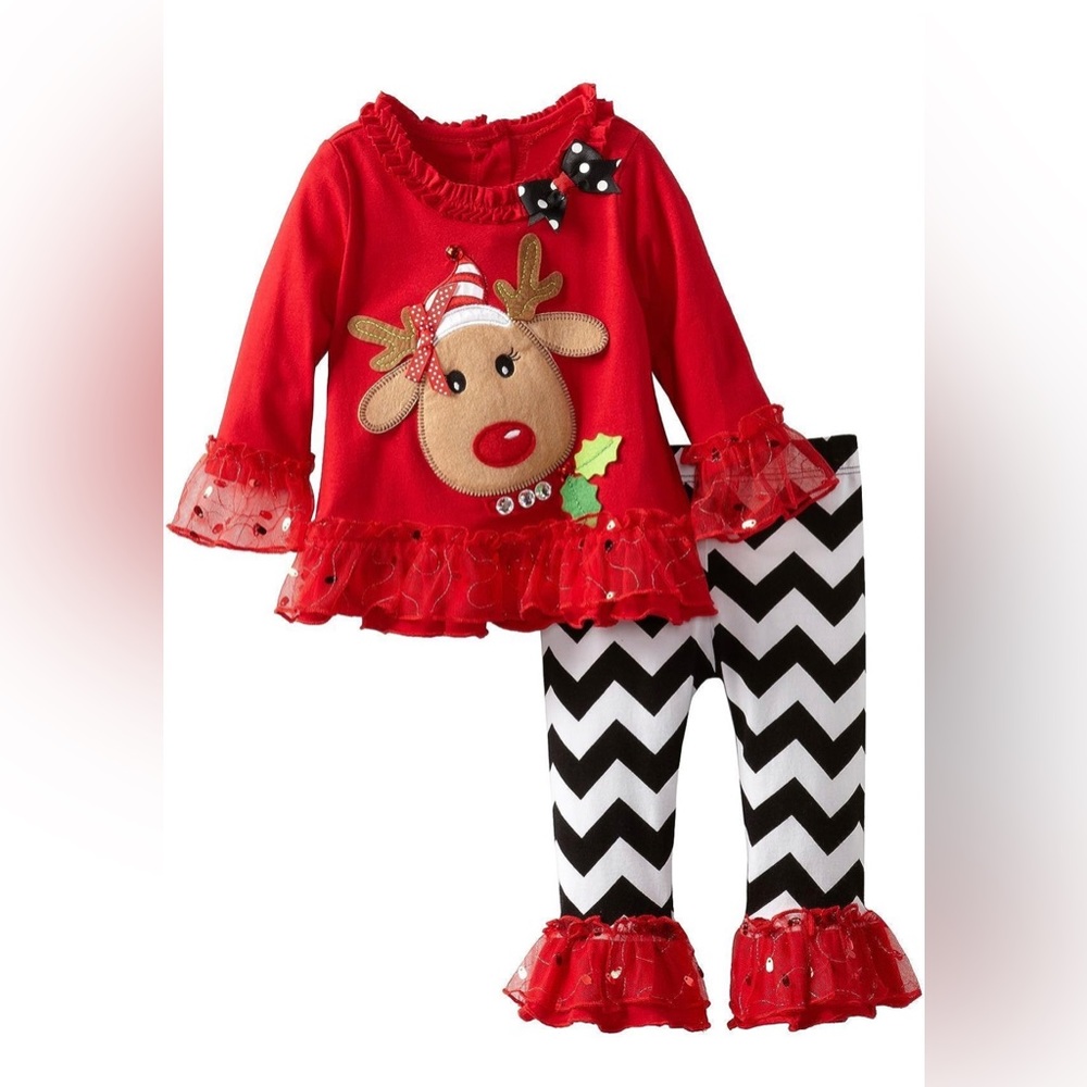 NEW! Rare Editions Reindeer Knit Top w/ Chevron Leggings Set